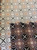 TRADITIONAL WELSH WOOLLEN BLANKET, white and brown ground with orange and tasselled ends, label
