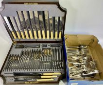 OAK CASED COMPLETE CANTEEN OF EPNS CUTLERY BY EDWIN BLYDE, 50 pieces, along with a Hiram Wild part
