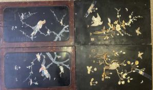 JAPANESE LACQUERWORK PANELS (4) - to include two black Shibayama type having the relief detail