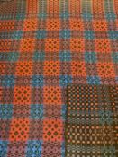 TRADITIONAL WELSH WOOLLEN BLANKET, multi-coloured with blues and reds, no tassels, 170 x 206cms