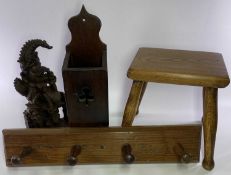 VICTORIAN & LATER HOUSEHOLD ITEMS (4) - an Elm four legged stool, 26cms H, 24 x 19cms seat, pitch