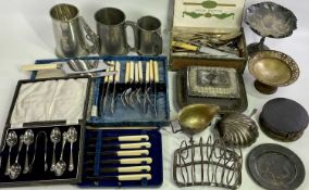 CASED & LOOSE EPNS & OTHER CUTLERY, antique toast rack, other EPNS and pewterware ETC