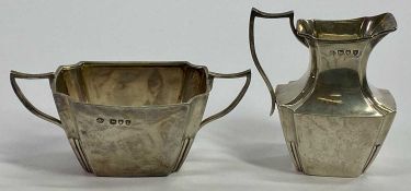 MATCHING SILVER CREAM JUG & SUGAR BOWL, London 1894, maker William Hutton & Sons Limited, 8.75cms