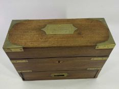 BRASS BOUND MAHOGANY MEDICINE CHEST engraved Major Crozier, having flush campaign style brass