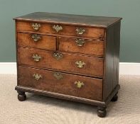 GEORGIAN OAK CHEST of one long over two short over two long drawers, on bun feet, 94cms H, 105cms W,