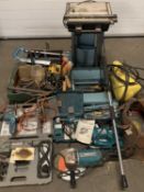 LARGE TOOL ASSORTMENT to include Makita power tools, 230mm disc grinder, jigsaw, drill, Dewalt
