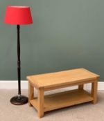 MODERN LIGHT OAK LONG JOHN COFFEE TABLE, 50cms H, 110cms W, 50cms D and a turned column standard