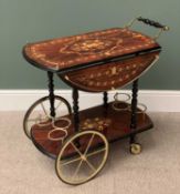 ITALIAN STYLE INLAID DRINKS TROLLEY in high gloss veneer with gallery and drop leaf top, 70cms H,