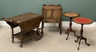 FURNITURE ASSORTMENT (4) to include two tooled leather effect topped wine tables, a narrow washstand