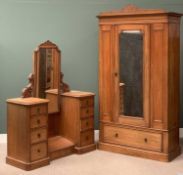 STYLISH MAHOGANY BEDROOM FURNITURE comprising single mirrored door wardrobe with base drawer, 238cms