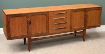 G-PLAN LONG SIDEBOARD, mid Century teak type, having four cupboard doors and four central drawers,
