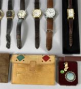 LADY'S & GENT'S QUARTZ WRISTWATCHES (9), leather wallets, Red Point carved Briar tobacco pipe, ETC
