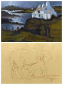 HUW JONES coloured limited edition print (4/50) - Anglesey coastal cottage, signed and dated 2006,