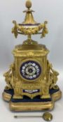 JAPY FRERES CO GILT ORMOLU & PORCELAIN MANTEL CLOCK - the top mounted with a gilt metal and