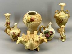 ROYAL WORCESTER BLUSH - including a twin-handled vase, 23cms tall, a potpourri censer, 16cms and