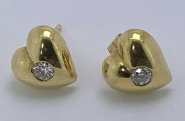 18 CT GOLD HEART SHAPED EARRINGS, A PAIR - London 1997, butterfly fixings and each with a tiny