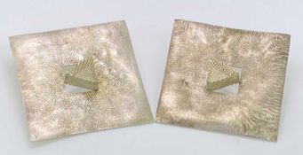 925 SILVER 4CM SQUARE EARRINGS, A PAIR - 21.5grms