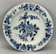 CIRCA 1800 BLUE & WHITE POLYCHROME ENAMEL GLAZED POTTERY CHARGER - 42cms diameter