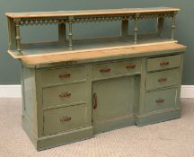 VICTORIAN PINE KITCHEN DRESSER BASE and a fancy non-associated rack, the base having a stripped