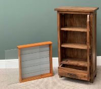 DISPLAY CABINETS (2) to include a modern hardwood example having a single glazed door and interior