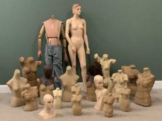 VINTAGE WOOD, LATER COMPOSITION & STRING COVERED SHOP MANNEQUINS, TORSOS & HEADS, approximately