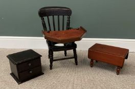CHILD'S ARMCHAIR in farmhouse style with spindleback and turned supports, screw-on front tray and