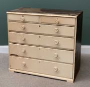 VINTAGE OAK PAINTED CHEST of two short over four long drawers, with turned wooden knobs, 98cms H,