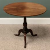 OVAL TOP ANTIQUE MAHOGANY TILT TOP TRIPOD TABLE on turned column, 69cms H, 75 x 63cms top