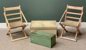 VINTAGE PAINTED FURNITURE (4) to include a painted pine lidded box and one other, 32cms H, 69cms