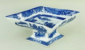 SWANSEA CAMBRIAN DIAMOND RARE SHAPED COMPORT, in the blue and white 'Longbridge' pattern, 12cms