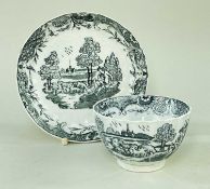 RARE SWANSEA CAMBRIAN POTTERY TEA-BOWL & SAUCER circa 1800, of fluted form, transfer decorated in '