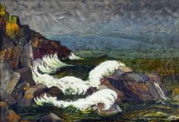 TOM HILL oil on board - entitled verso 'Cadgwith', signed and dated 1959, 14.5 x 21.5cms Provenance:
