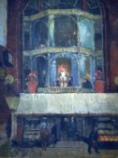 ATTRIBUTED TO PAUL MILLICHIP oil on board - restaurant, inscribed on label verso, 47 x 35cms