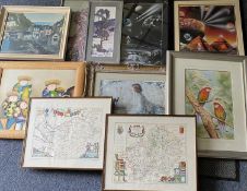 PAINTINGS & PRINTS ASSORTMENT - a good quantity, typical size including frame 75 x 65cms (scroll