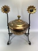 COPPER & IRON LIDDED COAL BUCKET - the scroll supports with sunflower decoration, 70 x 55 x 37cms