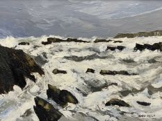 OWEN MEILIR oil on board - stormy seascape, signed in full, 49 x 69cms