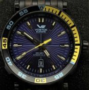 VOSTOK EUROPE ENERGIA ROCKET AUTOMATIC MEN'S WRISTWATCH - leather strap, in presentation box with