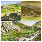 E WAKECOOK watercolour - landscape with bridge and figures, signed and dated 1895, 18 x 30cms and