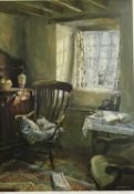 KEITH ANDREW RCA coloured limited edition (298/850) print - interior scene with old Windsor chair