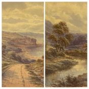 H COLEMAN watercolours, a pair - coastal scene with downward track and landscape river scene, each