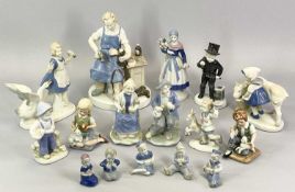 SITZENDORF FIGURE OF A COBBLER AT WORK, 20cms tall, other Sitzendorf and continental pieces, a large