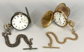HALLMARKED SILVER CASED & GOLD PLATED CASE POCKET WATCHES (2) - the silver example with Birmingham