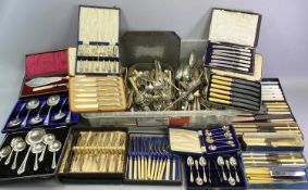 CASED, BOXED & LOOSE CUTLERY, ETC - a large quantity of various knives, tea and tablespoons, fish