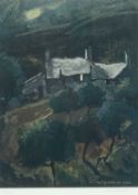 WILF ROBERTS coloured limited edition (16/200) print - Anglesey hillside cottages, signed in full,
