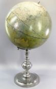 GLOBE TERRESTRE - vintage globe, scale 1mm:30km, Paris France, on a chrome base, 87cms H