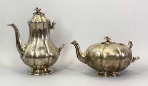 VICTORIAN TWO PIECE TEAPOT & HOT WATER JUG SET - London 1849, Maker Garrards London, pumpkin style