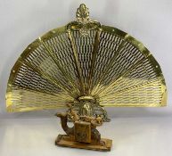 BRASS FAN FIRESCREEN and a treen Bethlehem tourist model of a camel