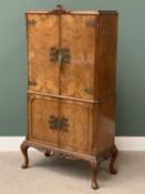 BURR WALNUT QUEEN ANNE STYLE COCKTAIL CABINET, labelled 