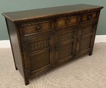PRIORY STYLE OAK DRESSER BASE - three drawers over three cupboard doors, 87cms H, 137cms W, 43cms D