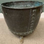 ORNATE METAL PLANTER - with lion ring handles, 55cms H, 61cms diameter